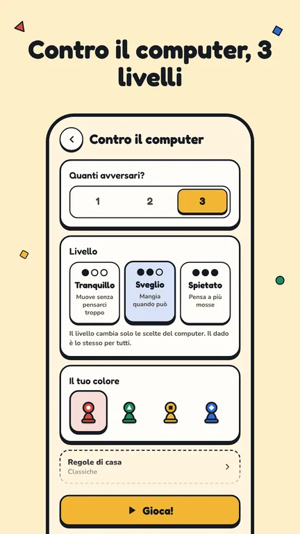 Choosing opponents and computer level